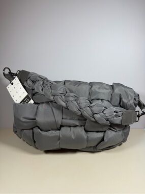 Quilted Braided-Handle Messenger Bag - Gray